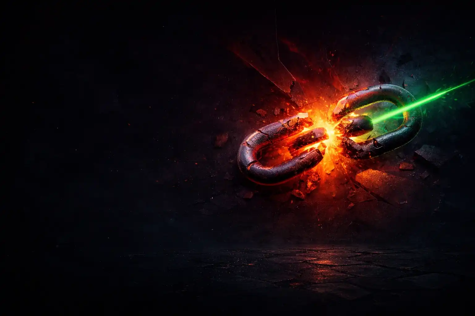 Broken chain background showing link failures and repair energy